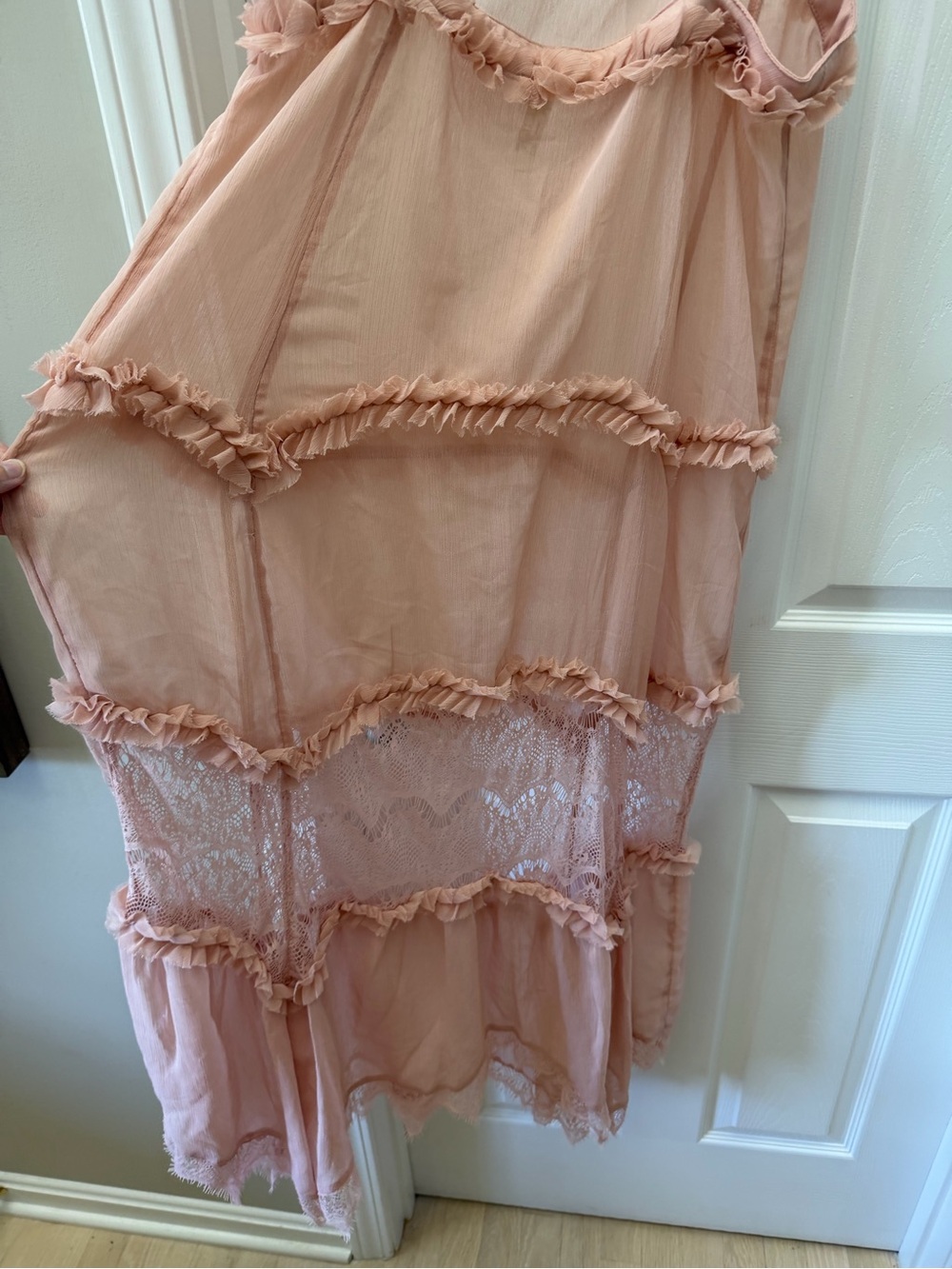 Intimately Free People Dusty Pink Lace Ruffle Tiered Maxi Slip Dress Size Small - Picture 7 of 7